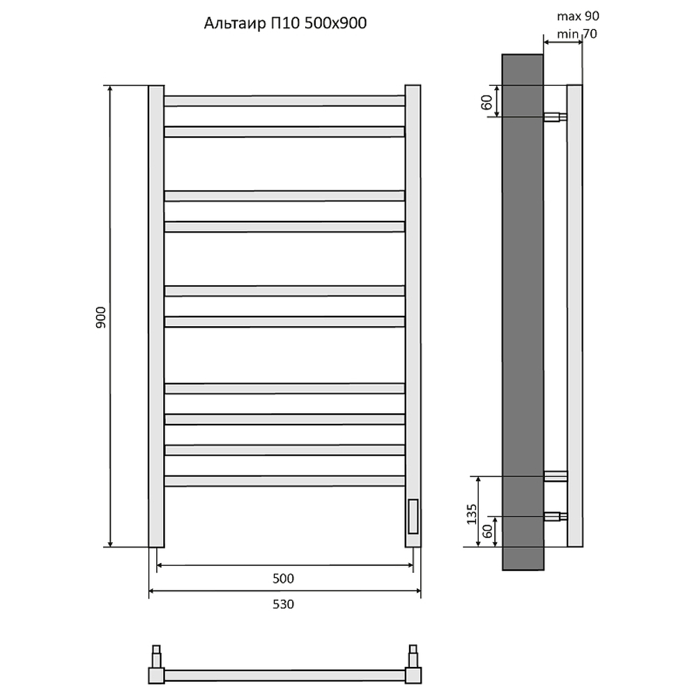 Электрический полотенцесушитель Aquatek Альтаир П10 500x900 AQ EL KP1090CH Хром