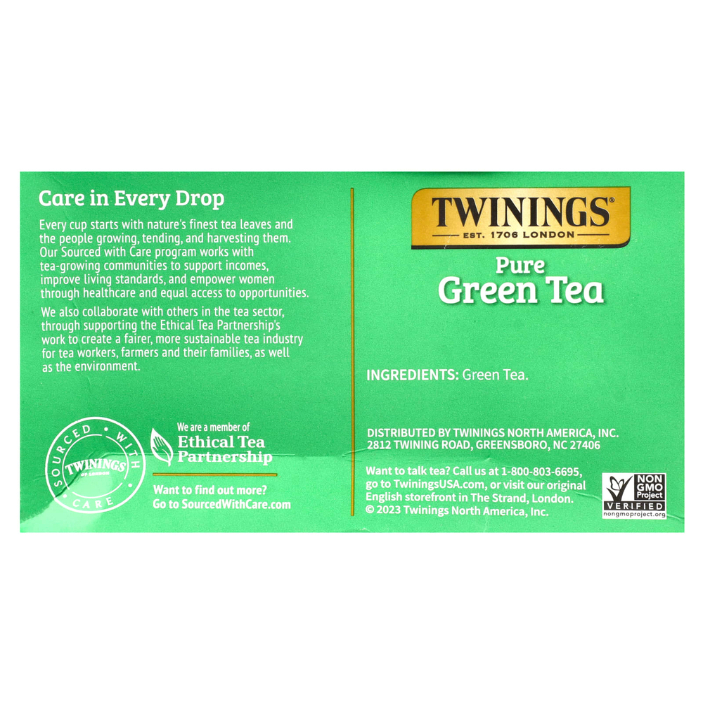 Twinings, Чистый зеленый чай, 50 чайных пакетиков, 100 г (3,53 унции)