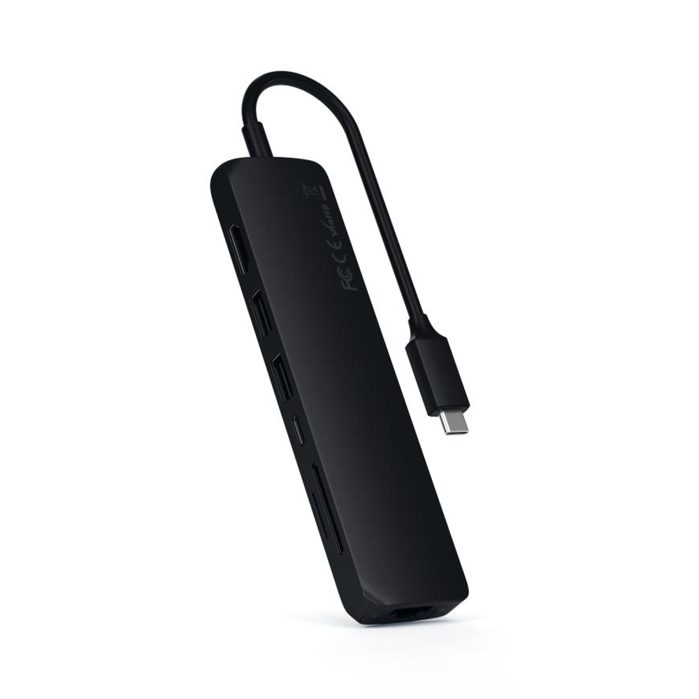USB-Хаб Satechi Slim Multiport (USB-C) (ST-UCSMA3) Подключение: встроенный кабель USB-C. Порты: USB-C (PD 60 Вт), 2 USB-A 3.2 Gen 1, microSD, SD, HMDI (до 4K 60 Гц), Gigabit Ethernet