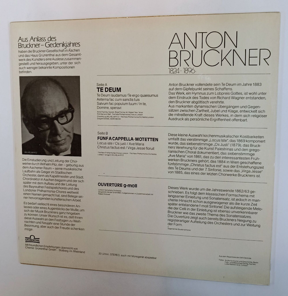 Винтажная виниловая пластинка LP Anton Bruckner Антон Брукнер 1824 1974 (Germany 1974)