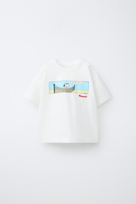 ZARA ФУТБОЛКА С ПРИНТОМ И ВЫШИВКОЙ SNOOPY PEANUTS™, БЕЛЫЙ
