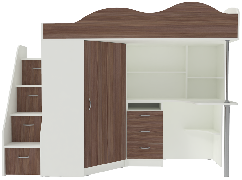 Кровать-чердак КарИВи Пионер Белый  Бодего Темный