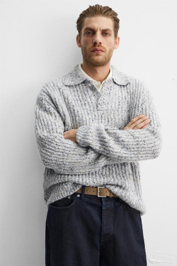 ZARA ПОЛО ИЗ РЕЛЬЕФНОГО ТРИКОТАЖА, СИНЕВАТЫЙ