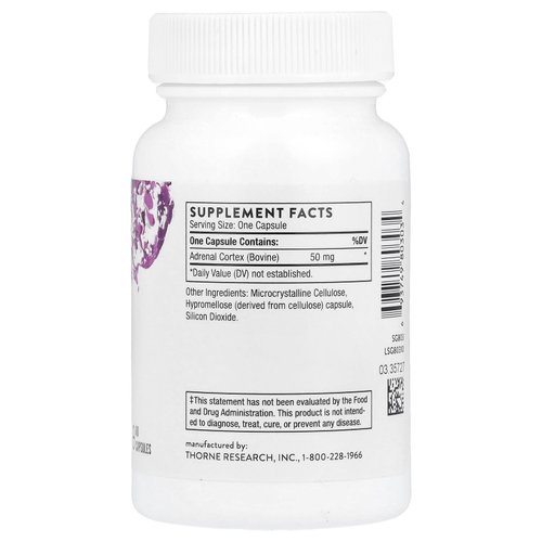 Thorne, кора надпочечников, 60 капсул (50 мг в 1 капсуле)