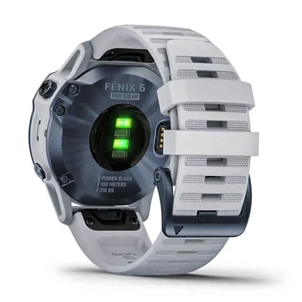 Спортивные наручные часы Garmin Fenix 6 Pro Solar синий минерал с белым ремешком 010-02410-19