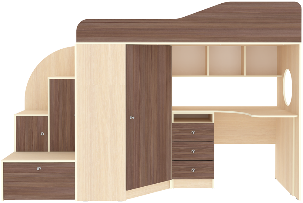 Кровать-чердак КарИВи Кадет 1  Дуб Молочный Бодего Темный