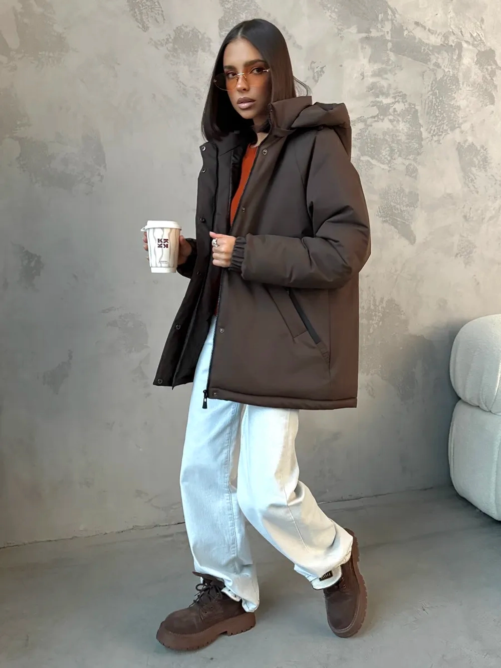 Куртка весенняя удлиненная с капюшоном