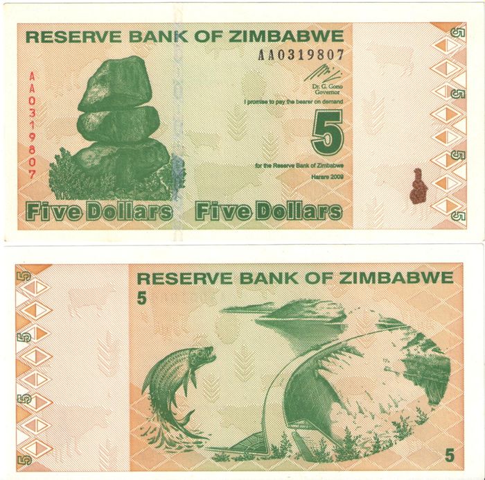 5 долларов 2009 Зимбабве