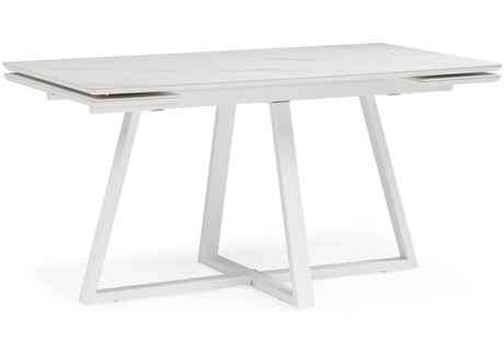 Керамический стол Woodville Памелла 140 (200) х 80 белый мрамор alpin white, snow white, белый, ножки белые