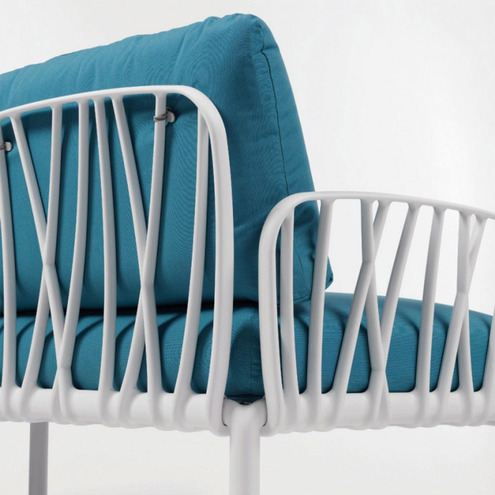 Диван пластиковый с подушками Nardi Komodo 3, белый, синий