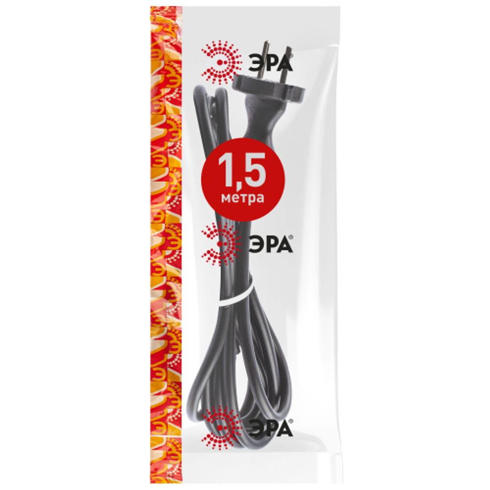 Шнур сетевой с вилкой ЭРА UX-2x0,75-1,5m-B 1,5м ПВС 2x0,75мм2 черный | Шнуры и выключатели для бра