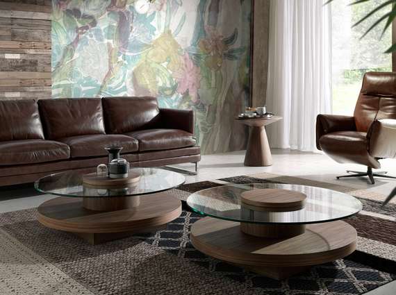 Журнальный столик Angel Cerda 2052, Ø100 см, стекло, орех