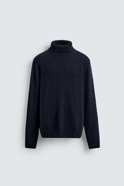 ZARA СВИТЕР С ВЫСОКИМ ВОРОТНИКОМ ИЗ СМЕСОВОЙ ШЕРСТИ, МОРСКОЙ СИНИЙ