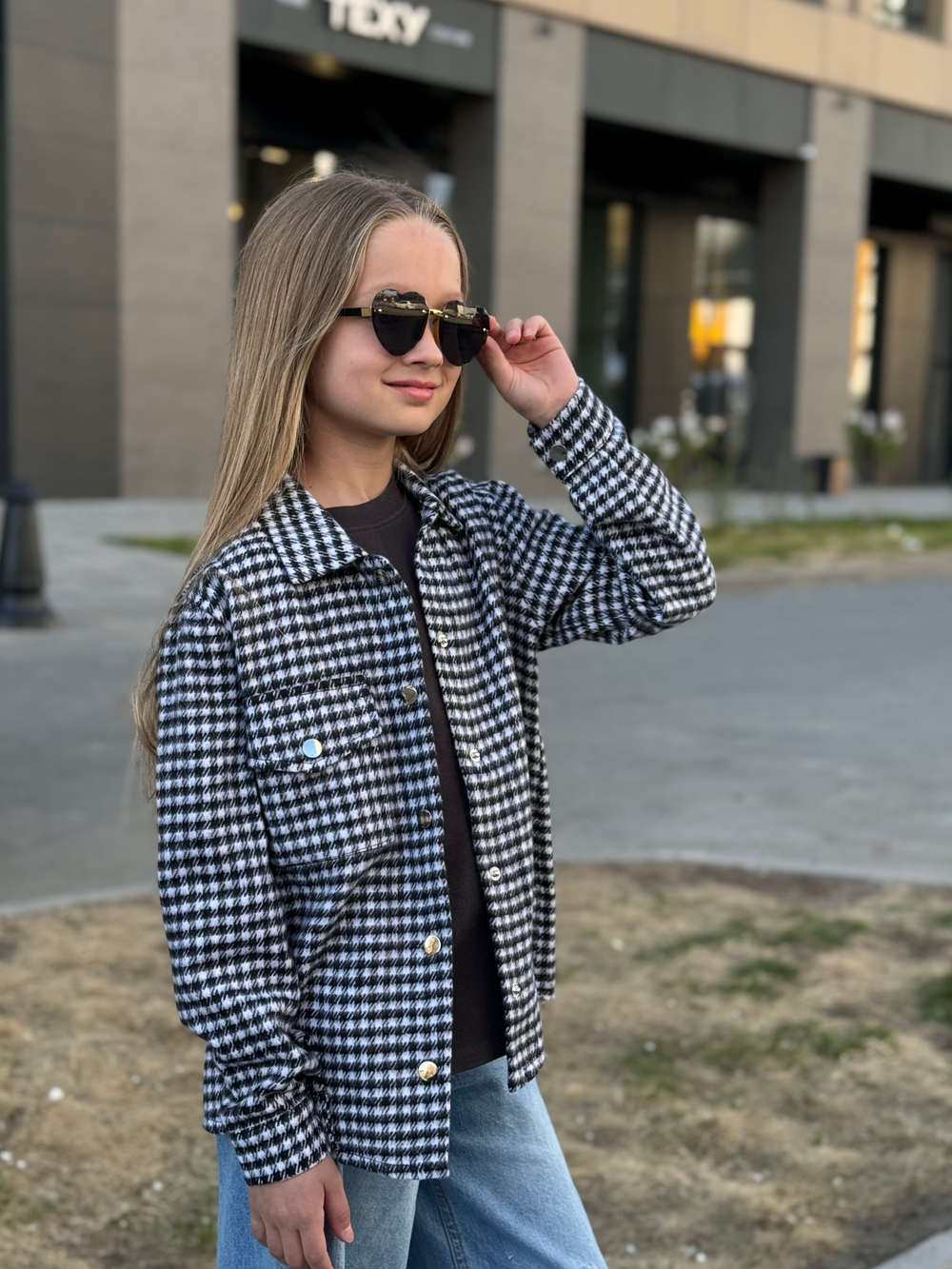 Рубашка с принтом "Гусиная лапка" черно-белого цвета