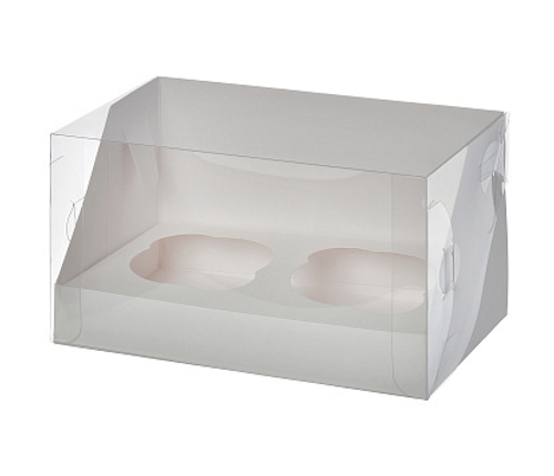Коробка для 2 капкейков с пластиковой крышкой 180*100*100 мм БЕЛАЯ