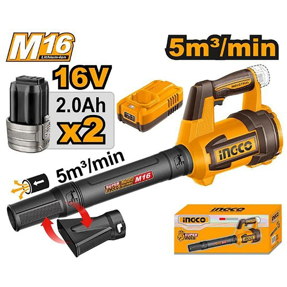 Аккумуляторная воздуходувка INGCO CABLI168082 INDUSTRIAL 16 В 2x2 Ач