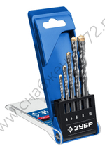 ЗУБР ПРОФЕССИОНАЛ 5 шт: d 4-5-6-8-10 мм набор сверл по бетону усиленных, 3-х гранный хвостовик