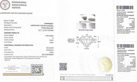 Лабораторно-выращенный бриллиант Кр-57 5.11-5.14 мм D/VVS2 0.52 ct
