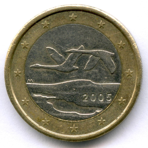 1 евро 2005 год. Финляндия. Регулярный выпуск. Тип 1. Биметалл VF-XF