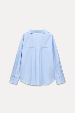 ZARA РУБАШКА ИЗ ПОПЛИНА, ГОЛУБОЙ