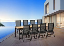 Lyon-Andy 280A+8R, комплект обеденной мебели антрацит/натуральный, алюминий/тик