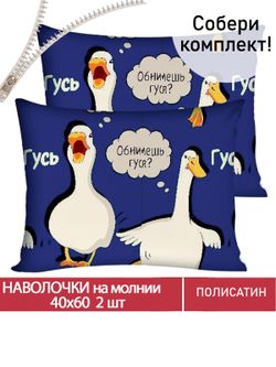Наволочка комплект 2шт Полисатин Мечта "Гусь" 40x60 см на молнии