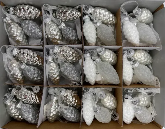 Набор стеклянных украшений Гроздь Шишек, 3 шт., 6 см., первый снег, Christmas DeLuxe (89879)