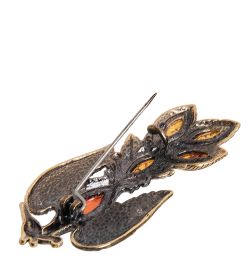 AM- 898 Брошь «Жар-птица» (латунь, янтарь)