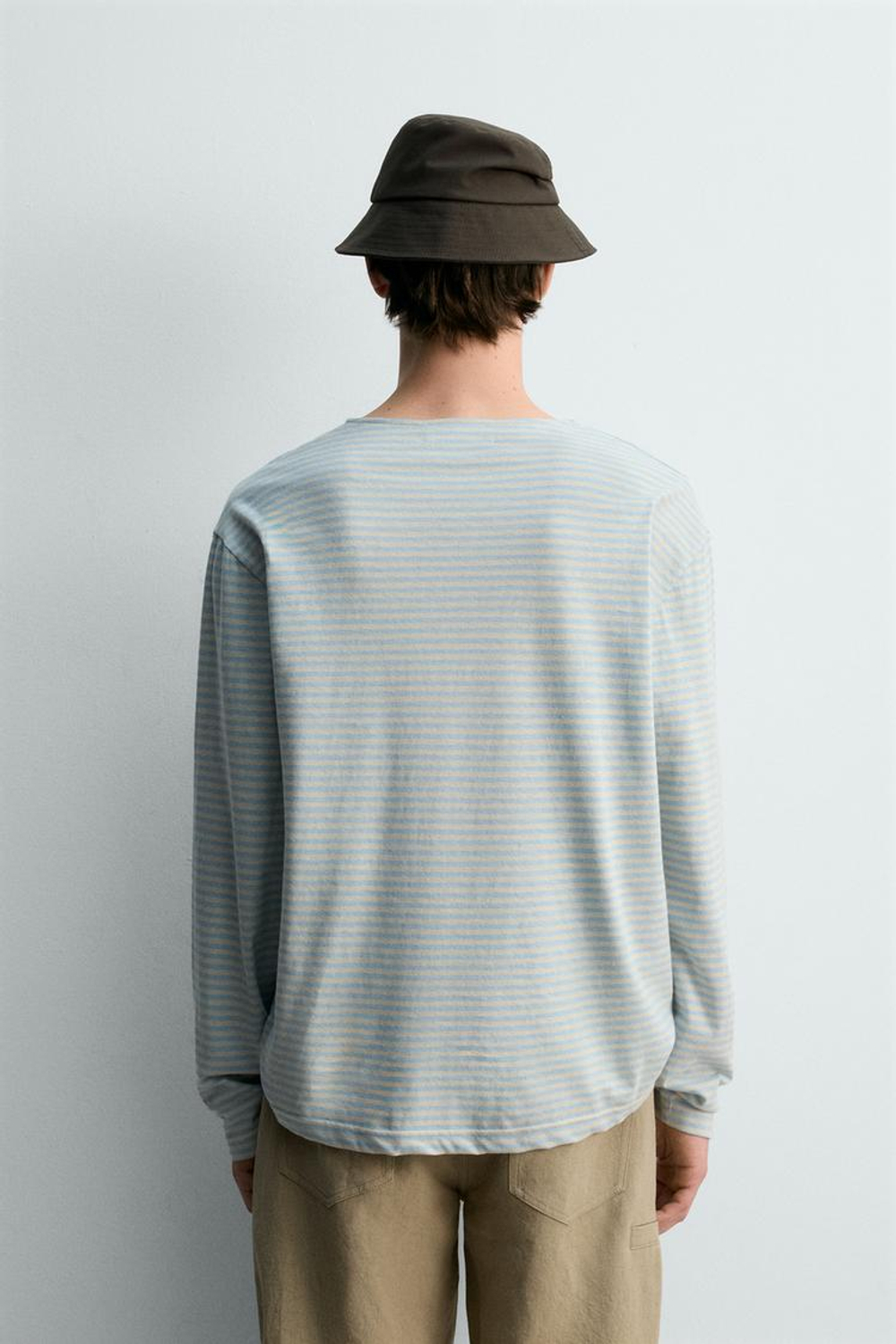 ZARA ЖАККАРДОВАЯ ФУТБОЛКА В ПОЛОСКУ, ГОЛУБОЙ