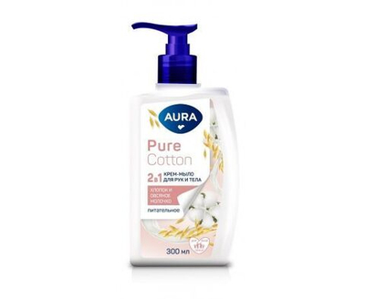 Крем-мыло AURA Pure Cotton Хлопок и мёд, 2в1 для рук и тела 300мл