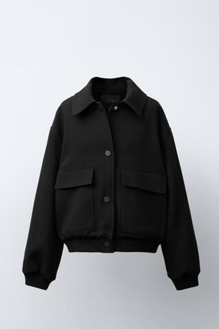 ZARA КУРТКА-БОМБЕР С КАРМАНАМИ, ЧЕРНЫЙ