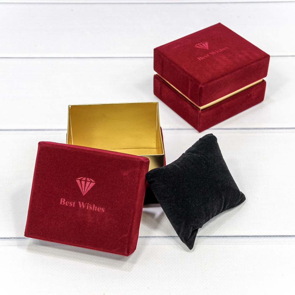 Коробка Ювелирная 8.9х7.9х6.5 см Набор 2 шт бархатная (Бордовый)