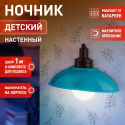 Ночник - светильник светодиодный ЭРА NLED-487-1W-SW-BU настенный на батарейках с выключателем голубой