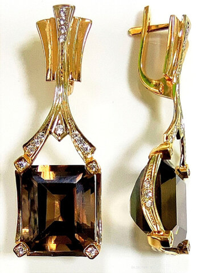 Серьги Эстерелла золото 750, раух-топаз, бриллиант