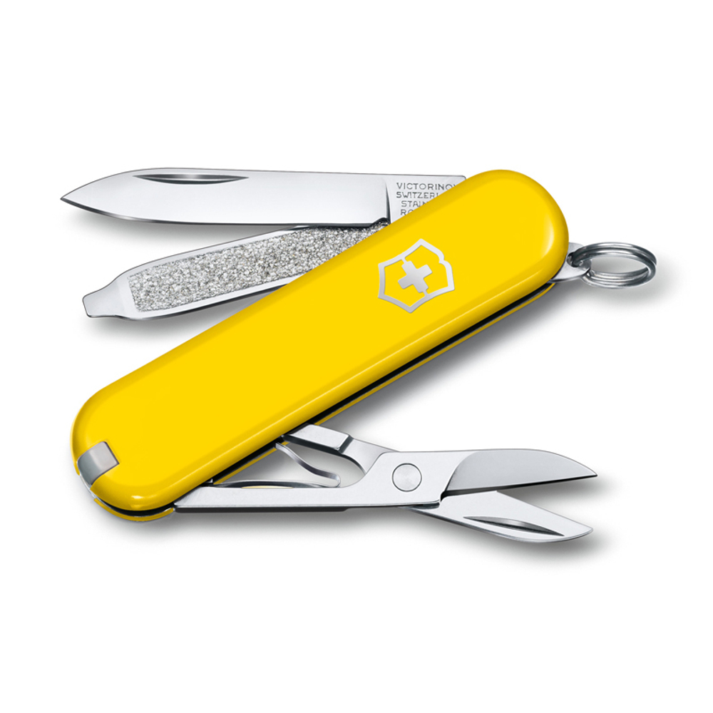 Фото яркий жёлтый миниатюрный ножичек-брелок Classic SD Colors "Sunny Side", 58 мм VICTORINOX 0.6223.8G