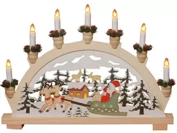 Рождественская горка-светильник Санта в санях, 7 теплых белых ламп, высота 36 см., Svetlitsa (270-06)