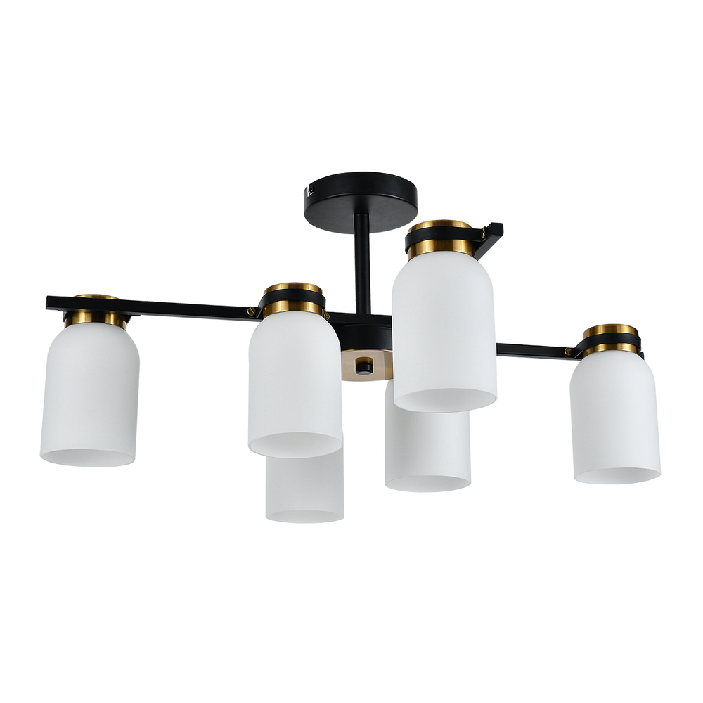 Люстра на штанге 6x40Вт E14, металл/стекло, черный/бронза, белый плафон