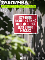 Табличка для частной территории "Курение в специально отведенных для этого местах", на дом, для участка, организаций и частных территорий, 40х30 см, Silver Plane x Айдентика Технолоджи