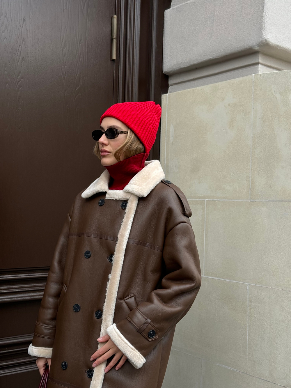 Дубленка миди шоколад