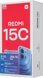 6.9" Смартфон Xiaomi REDMI 15C 4/256Gb,  NFC,  IPS,  120Гц,  6000мAч,  полночный черный