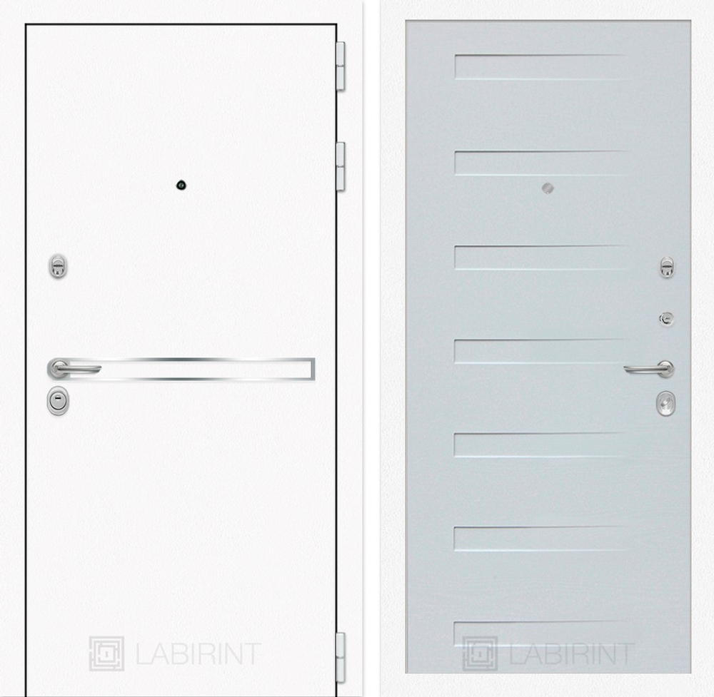 Входная металлическая дверь Лабиринт Лайн WHITE 14 (Белые входные двери) - Дуб кантри белый горизонтальный.