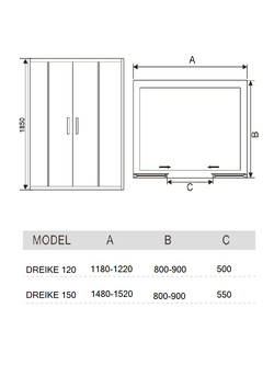 Душевое ограждение RIVER DREIKE 150 МТ Душевое ограждение 150х185 10000002357 Прямоугольная Универсальная  Хром матовый