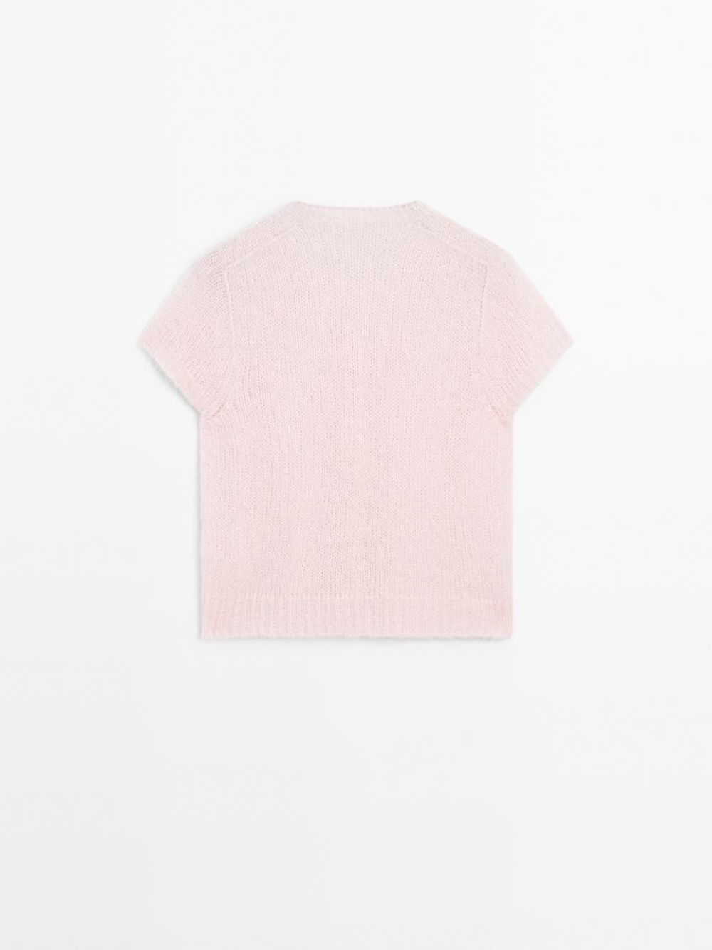Massimo Dutti Кардиган из смесовой альпаки с короткими рукавами, розовый