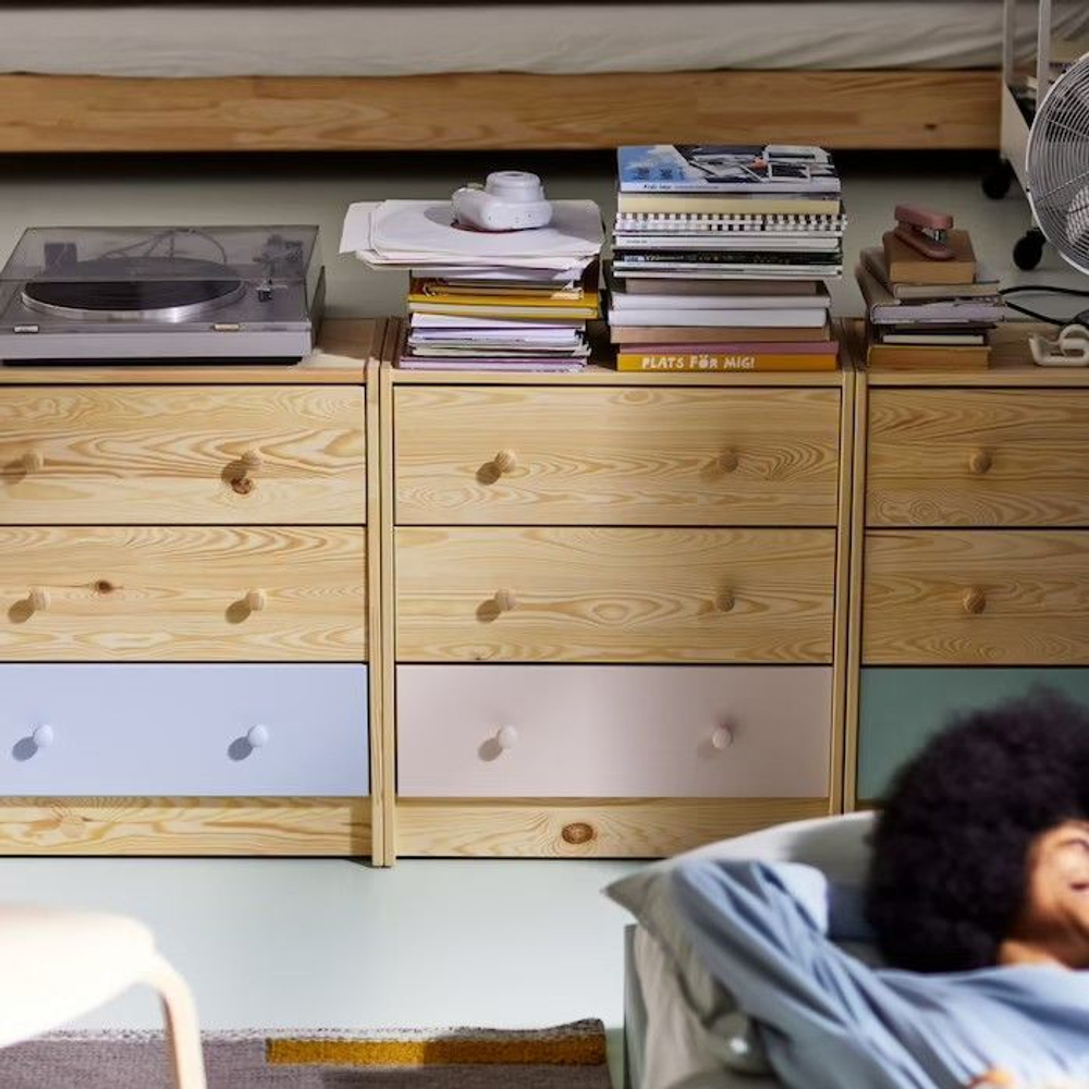 Комод Раст из сосны, 3 ящика с органайзерами, эвкалипт