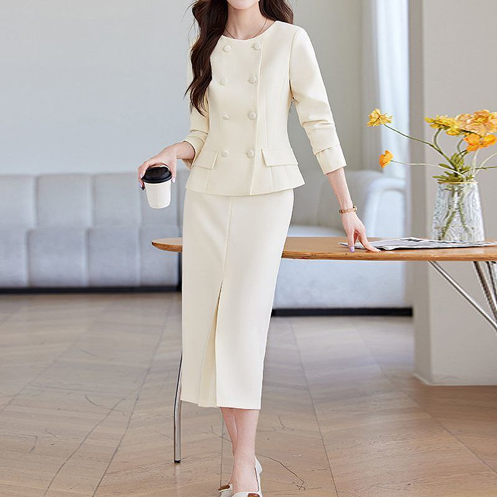 Костюм женский (жакет с баской и юбка-миди)