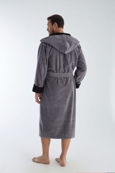 Халат мужской с капюшоном 1345 серый Nusa Турция