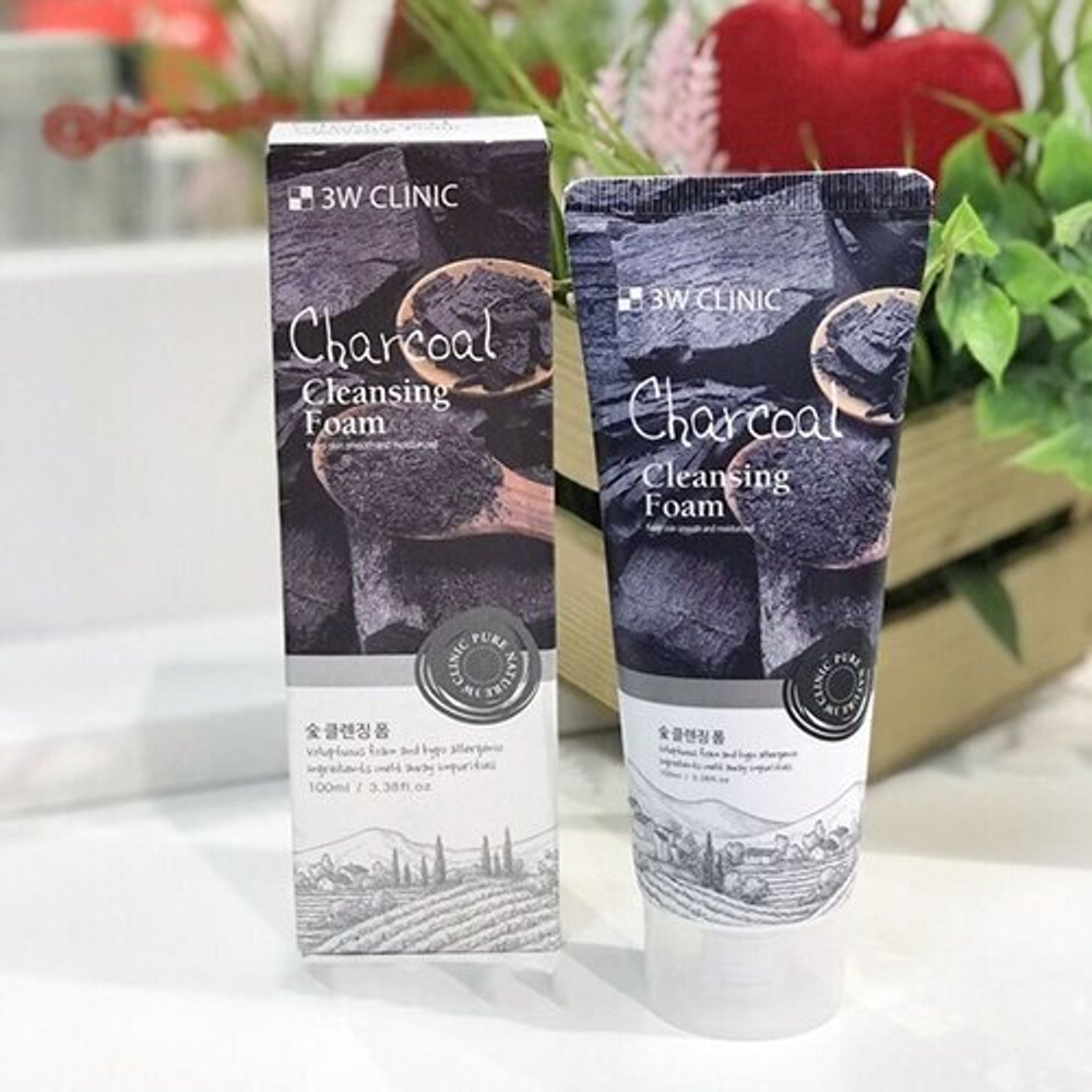 3W Clinic пенка для лица Charcoal Cleansing Foam, 100 мл, 100 г