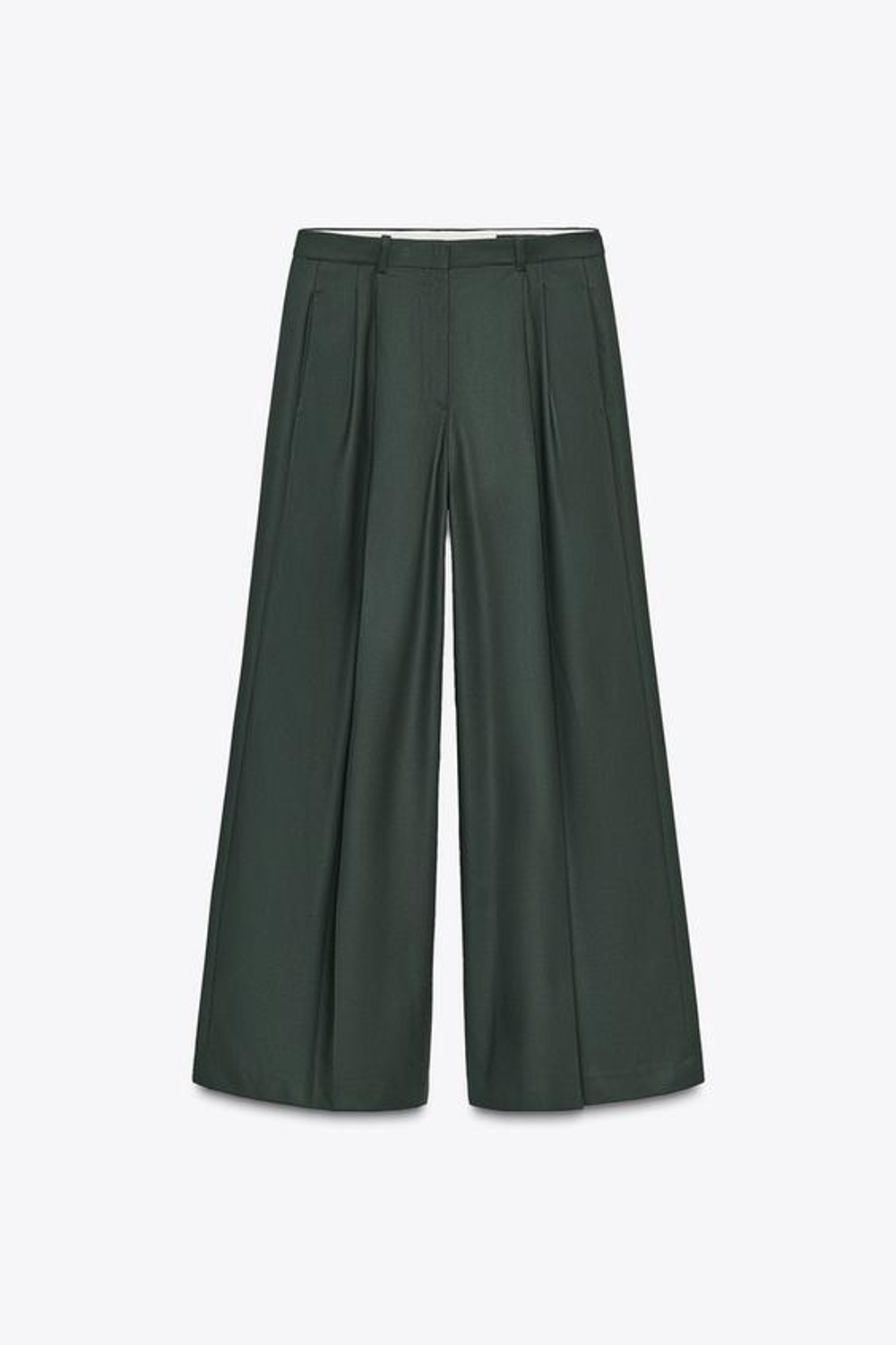 ZARA ШИРОКИЕ БРЮКИ С ЗАЩИПАМИ — ZW COLLECTION, ЗЕЛЕНЫЙ
