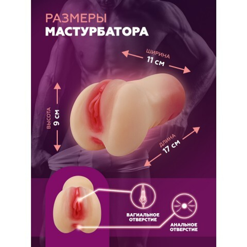 Компактный двойной мастурбатор реалистичного вида 1 (телесный)