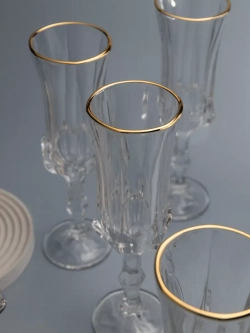 Набор бокалов для шампанского, 160 мл. 6 шт, с золотом